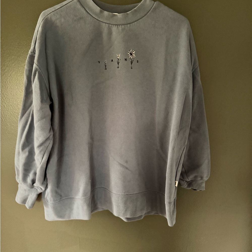 Vans Light Blue Floral Logo Oversized Crewneck Sweatshirt